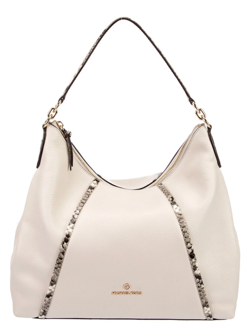 Michael Kors ~ Sienna Cream Leather Hobo Bag with Snake-Trim